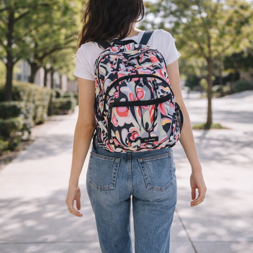 Vera Bradley Floral Backpack Travel School Bag Multicolor Quilted Lightweight